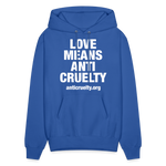 Load image into Gallery viewer, Love Means Anti-Cruelty Hoodie - royal blue
