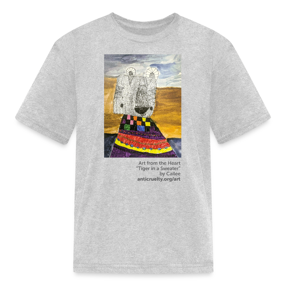 "Tiger In A Sweater" Art From The Heart Kids' T-Shirt - heather gray