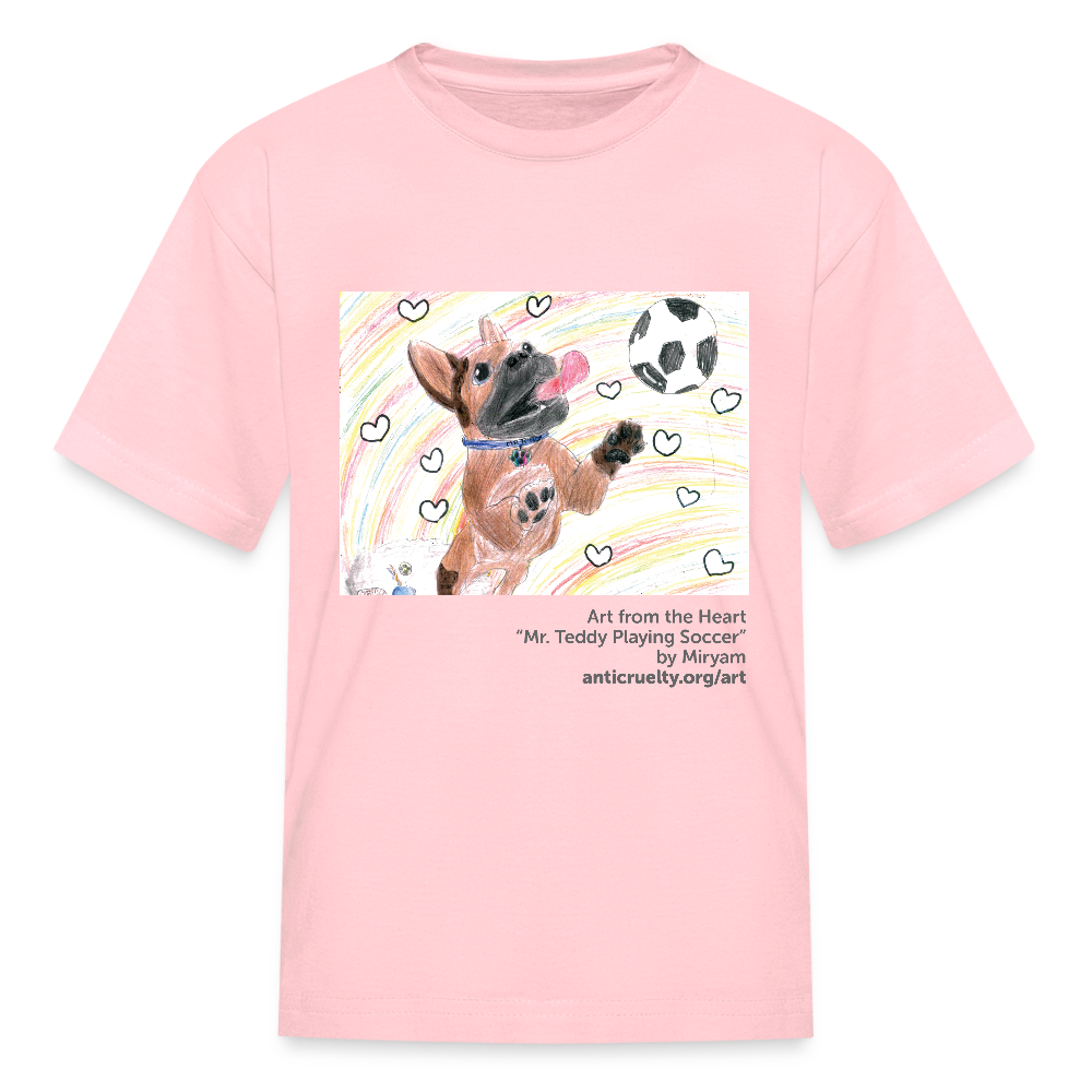 "Mr. Teddy Playing Soccer" Art From The Heart Kids' T-Shirt - pink