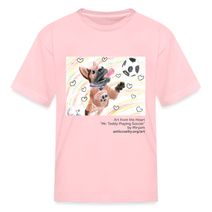 "Mr. Teddy Playing Soccer" Art From The Heart Kids' T-Shirt - pink