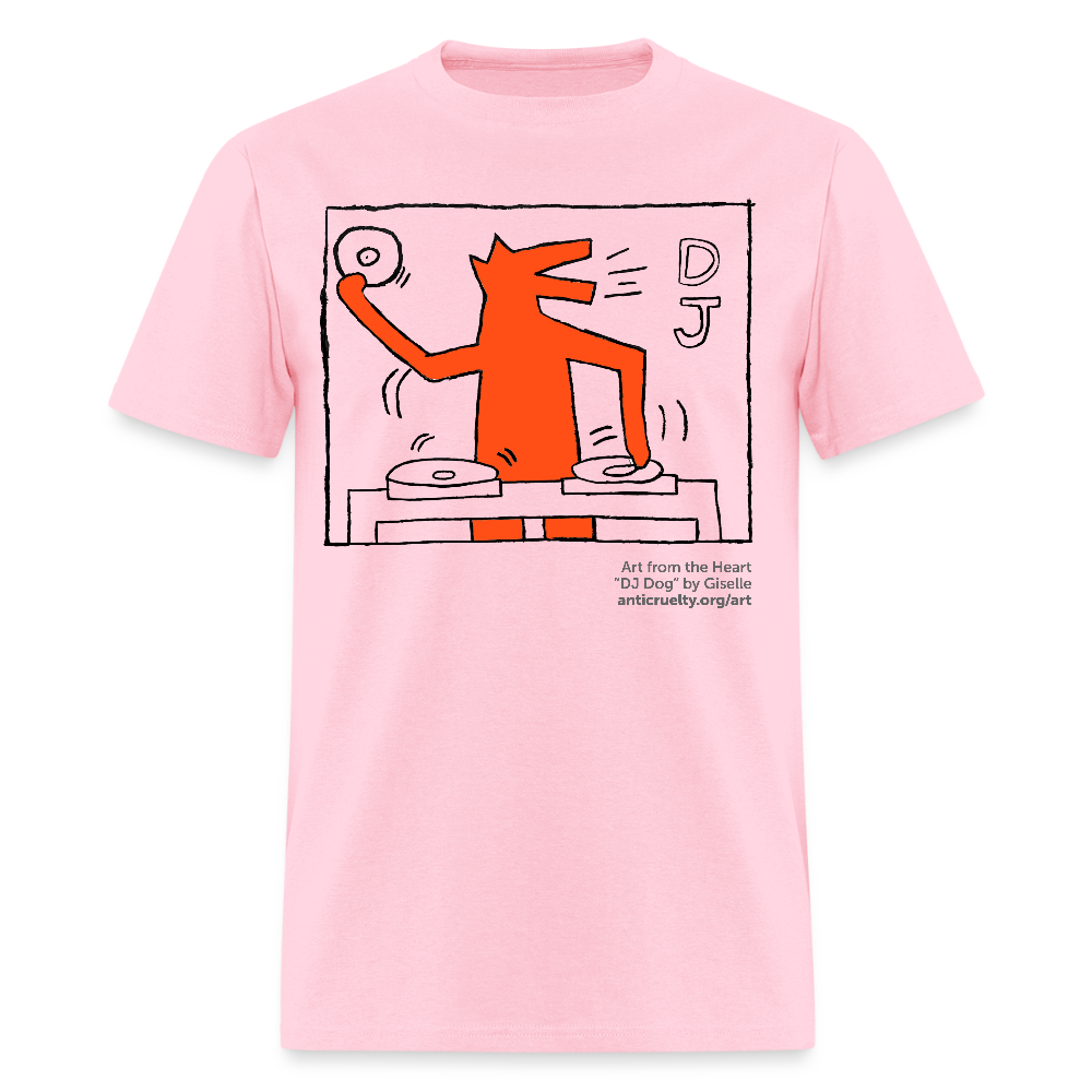 "DJ Dog" Art From The Heart Adult T-Shirt - pink