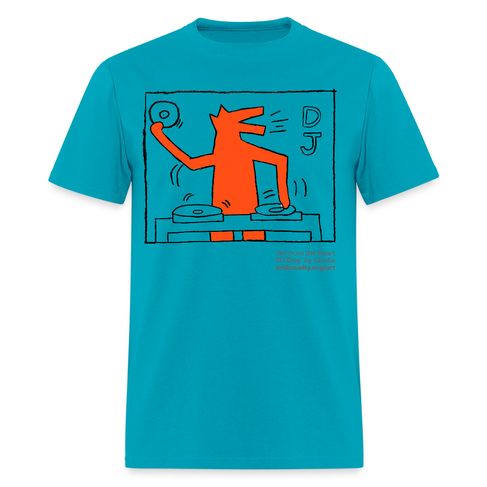 "DJ Dog" Art From The Heart Adult T-Shirt - turquoise