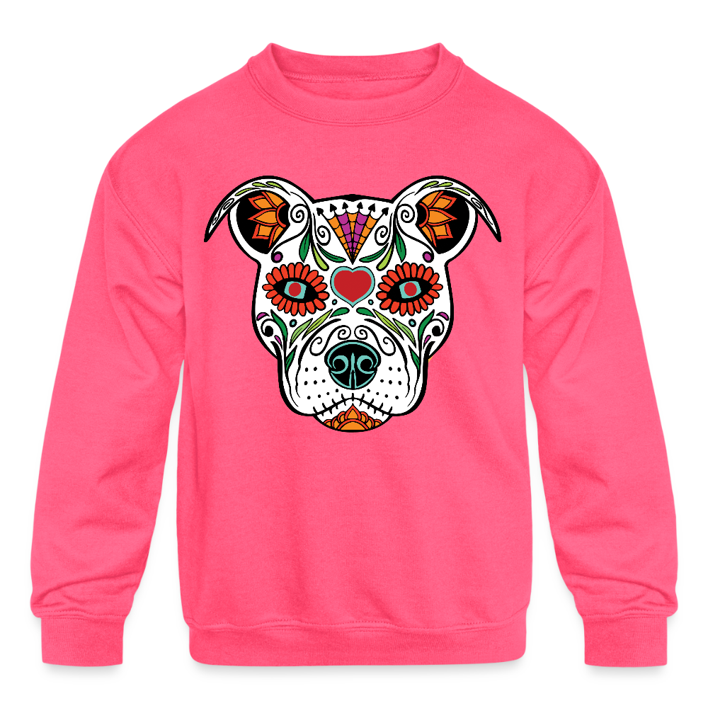 Día de los Doggie Kids' Crewneck Sweatshirt - neon pink