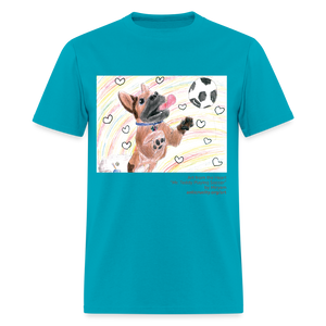 "Mr. Teddy Playing Soccer" Art From The Heart Shirt - turquoise
