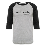 Load image into Gallery viewer, Anti-Cruelty 70's Retro Logo Baseball T-Shirt - heather gray/black
