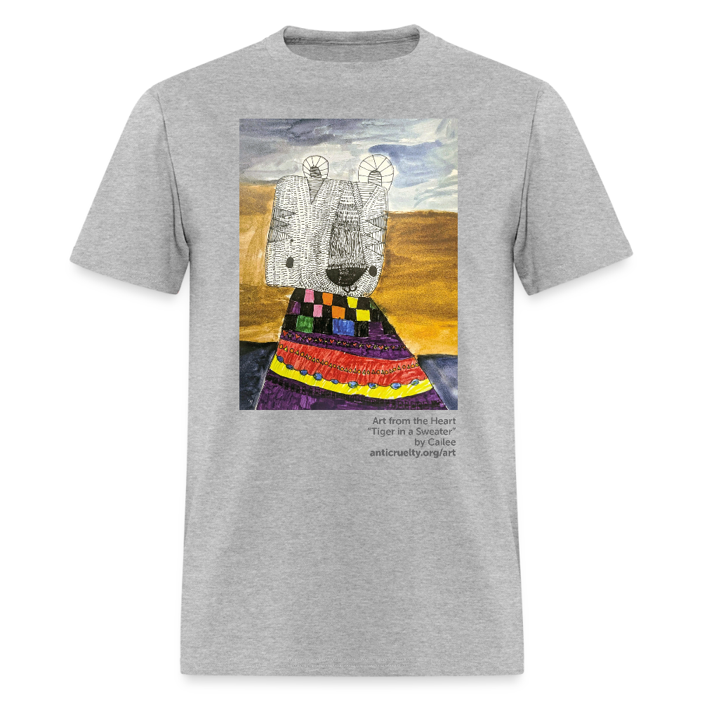 "Tiger In A Sweater" Art From The Heart Adult T-Shirt - heather gray