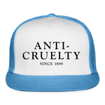 Load image into Gallery viewer, Anti-Cruelty 40's Logo Trucker Hat - white/blue
