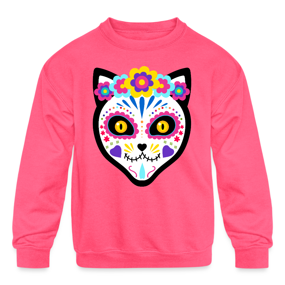 Día de los Meowertos Kids' Crewneck Sweatshirt - neon pink