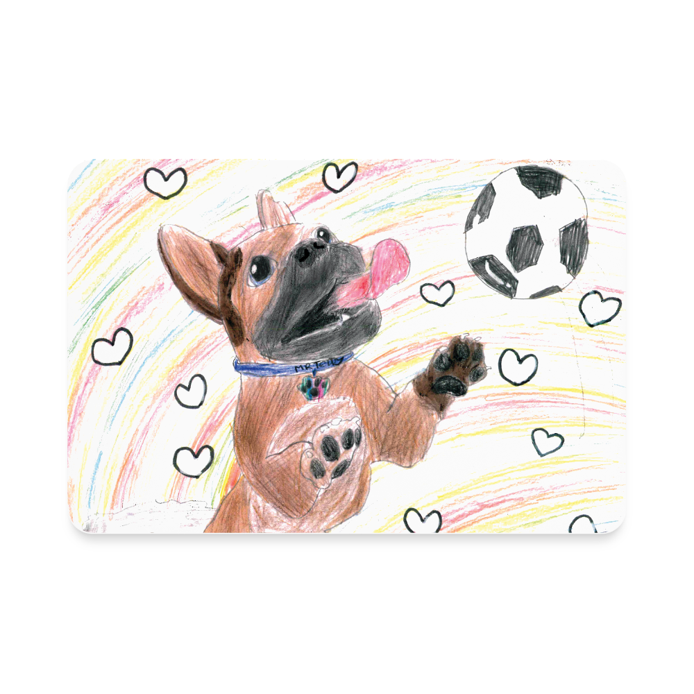"Mr. Teddy Playing Soccer" Art From The Heart Rectangle Magnet - white