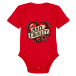 Load image into Gallery viewer, Anti-Cruelty Retro Heart Organic Baby Bodysuit - red
