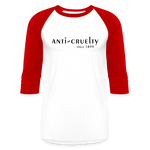 Load image into Gallery viewer, Anti-Cruelty 70's Retro Logo Baseball T-Shirt - white/red

