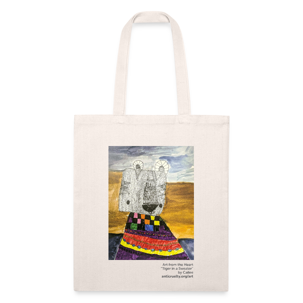 "Tiger In A Sweater" Art From The Heart Recycled Tote Bag - natural