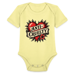 Load image into Gallery viewer, Anti-Cruelty Retro Heart Organic Baby Bodysuit - washed yellow
