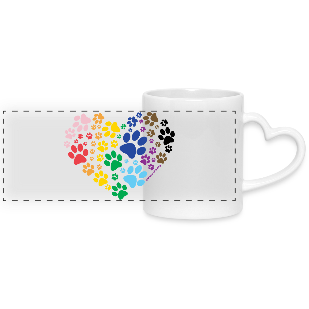 "Anti-Cruelty Pride" Mug with Heart Handle - white