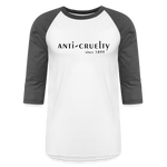 Load image into Gallery viewer, Anti-Cruelty 70's Retro Logo Baseball T-Shirt - white/charcoal
