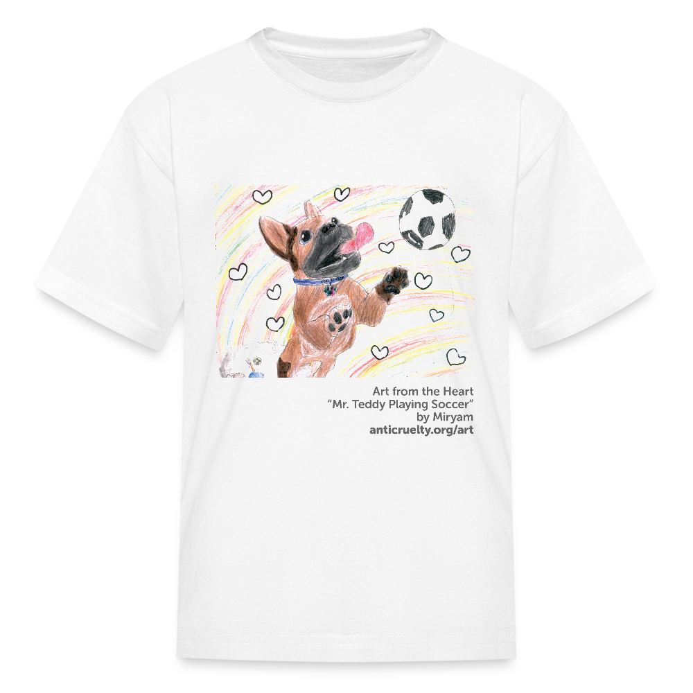 "Mr. Teddy Playing Soccer" Art From The Heart Kids' T-Shirt - white