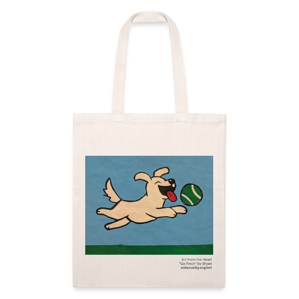"Go Fetch" Art From The Heart Recycled Tote Bag - natural