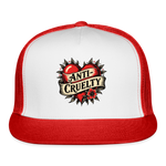 Load image into Gallery viewer, Anti-Cruelty Retro Heart Trucker Hat - white/red
