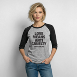 Load image into Gallery viewer, Love Means Anti-Cruelty Baseball T-Shirt - heather gray/black
