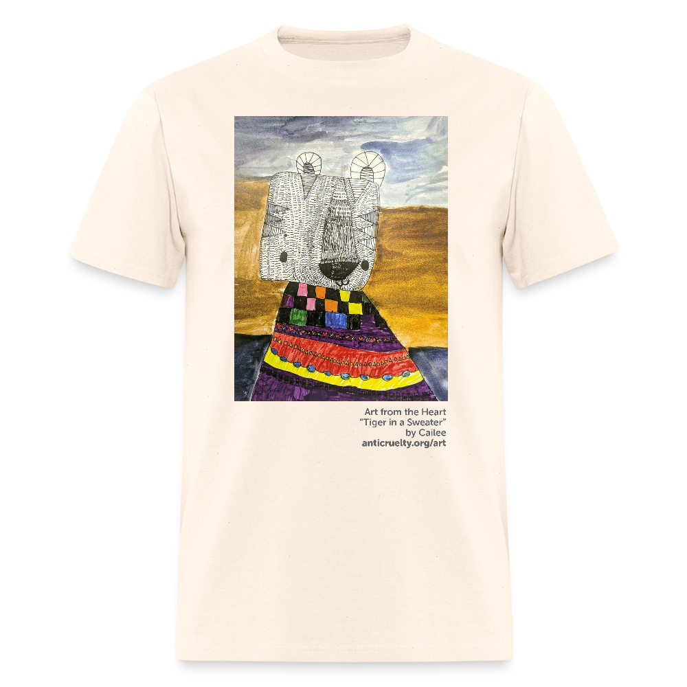 "Tiger In A Sweater" Art From The Heart Adult T-Shirt - natural
