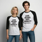 Load image into Gallery viewer, Love Means Anti-Cruelty Baseball T-Shirt - white/black
