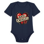 Load image into Gallery viewer, Anti-Cruelty Retro Heart Organic Baby Bodysuit - dark navy

