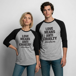 Load image into Gallery viewer, Love Means Anti-Cruelty Baseball T-Shirt - heather gray/black
