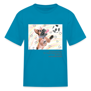 "Mr. Teddy Playing Soccer" Art From The Heart Kids' T-Shirt - turquoise
