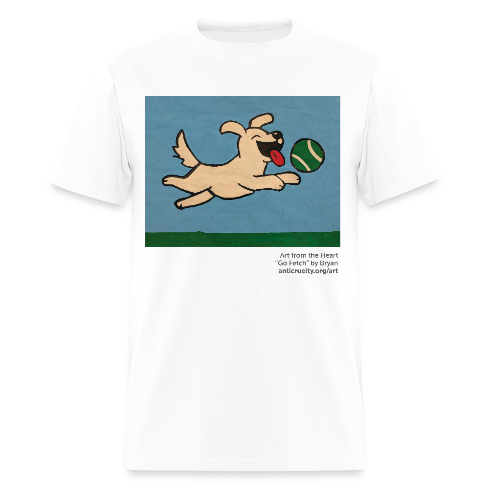 "Go Fetch" Art From The Heart Adult T-Shirt - white