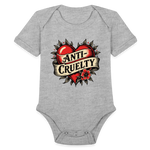 Load image into Gallery viewer, Anti-Cruelty Retro Heart Organic Baby Bodysuit - heather grey
