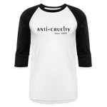 Load image into Gallery viewer, Anti-Cruelty 70's Retro Logo Baseball T-Shirt - white/black
