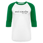 Load image into Gallery viewer, Anti-Cruelty 70's Retro Logo Baseball T-Shirt - white/kelly green
