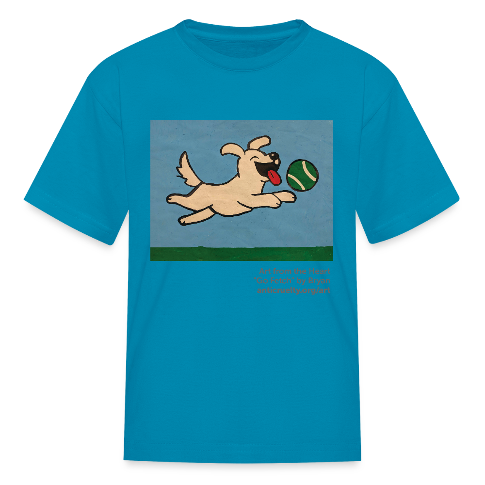 "Go Fetch" Art From The Heart Kids' T-Shirt - turquoise
