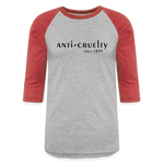 Load image into Gallery viewer, Anti-Cruelty 70's Retro Logo Baseball T-Shirt - heather gray/red
