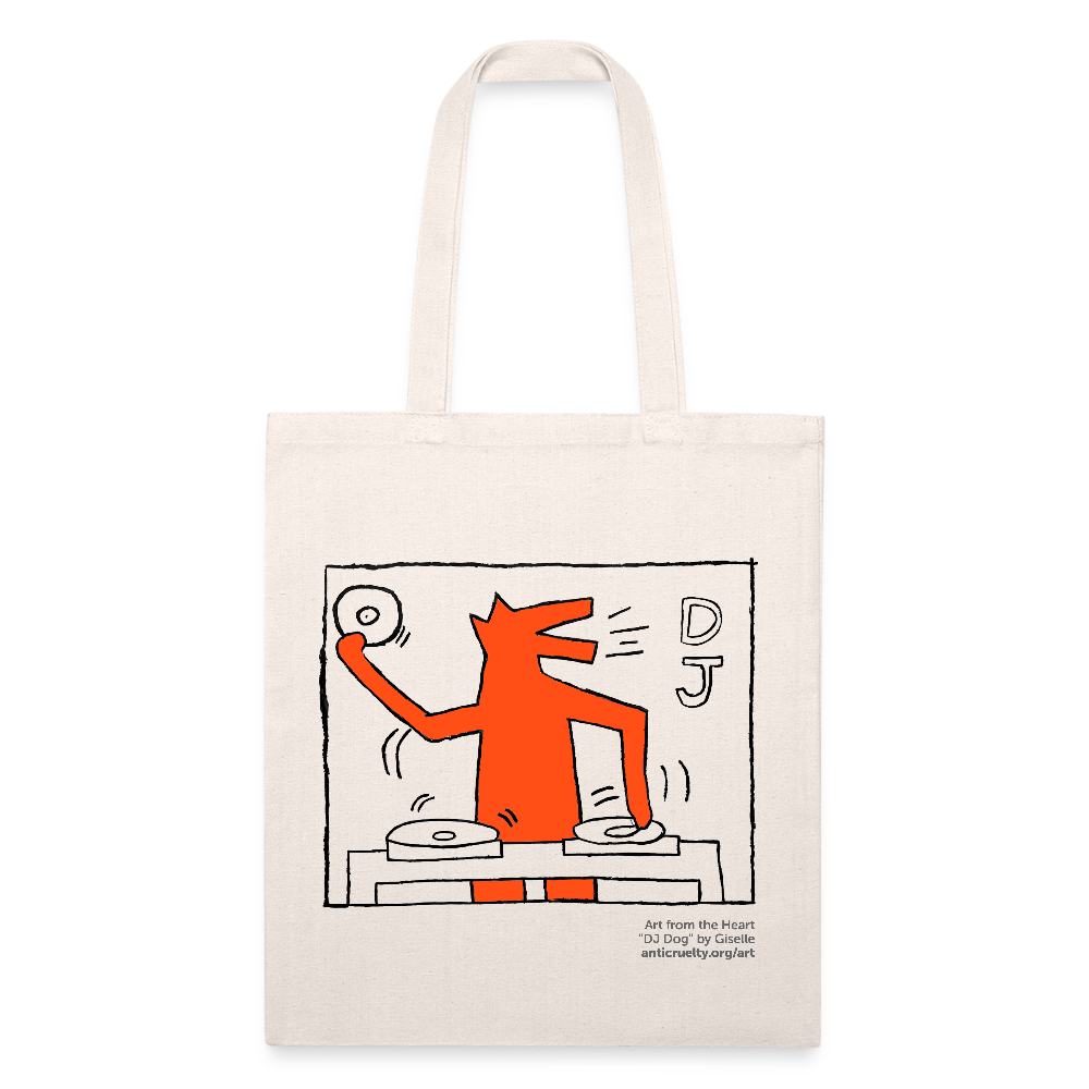 "DJ Dog" Art From The Heart Recycled Tote Bag - natural