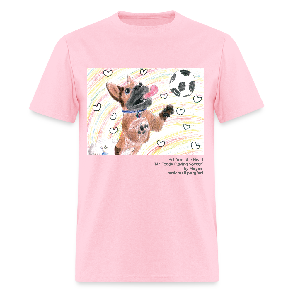 "Mr. Teddy Playing Soccer" Art From The Heart Shirt - pink