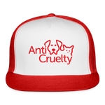 Load image into Gallery viewer, Anti-Cruelty Valentine's Day Logo Trucker Hat - white/red
