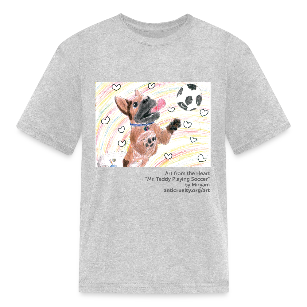 "Mr. Teddy Playing Soccer" Art From The Heart Kids' T-Shirt - heather gray