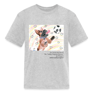 "Mr. Teddy Playing Soccer" Art From The Heart Kids' T-Shirt - heather gray