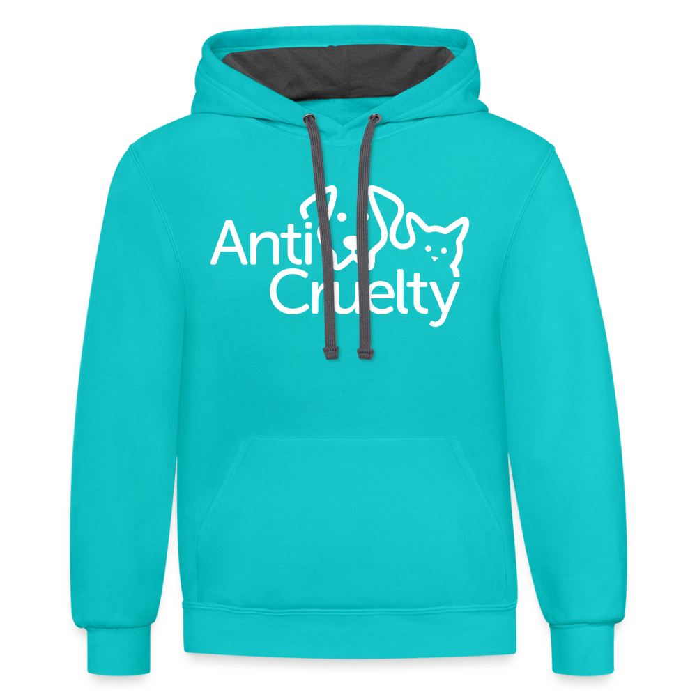 Anti-Cruelty Logo (White) Contrast Hoodie - scuba blue/asphalt
